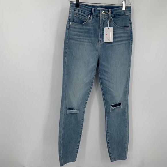 Good American Waist raw frayed jeans high rise skinny knee distress new 26 2 - Picture 2 of 5
